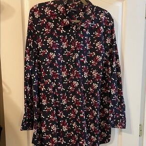 Lands' End Dark Blue and Red Floral Button Down Shirt